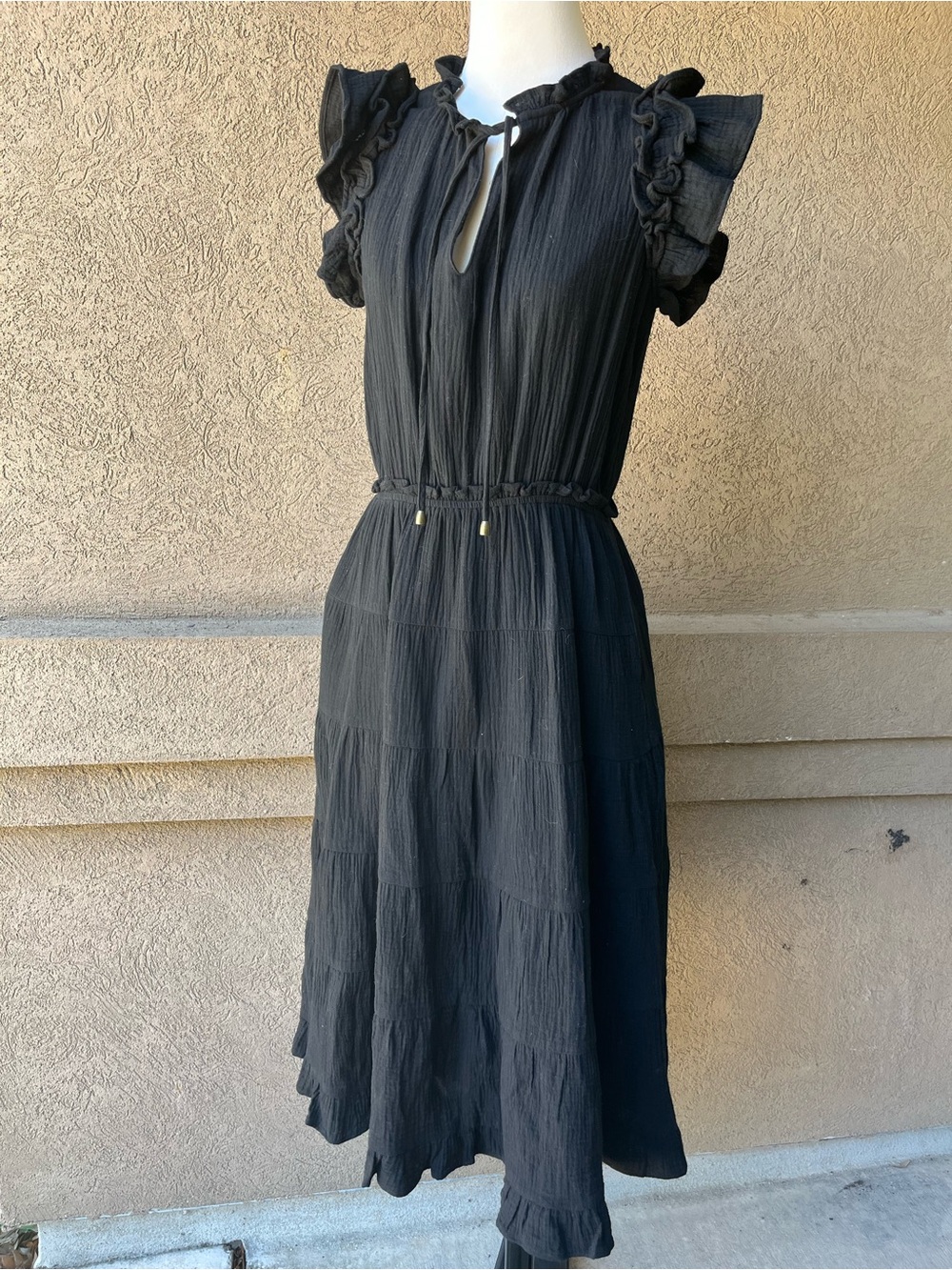 Another Love Black Ruffle-Shoulder Tie-Waist Midi Dress - Picture 2 of 7